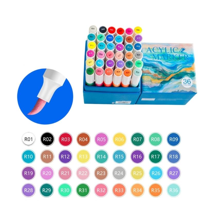 Acrylic Marker 12/24/36/48 Color Acrylic Paint Pen Brush Tip Marker for Painting On Paper Wood Glass Fabric Metal Stone