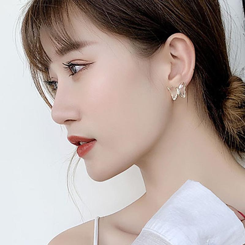 S925 Crystal Transparent Color Butterfly Stud Earrings Japanese And Korean Sweet Small Fresh Temperament Earrings Women