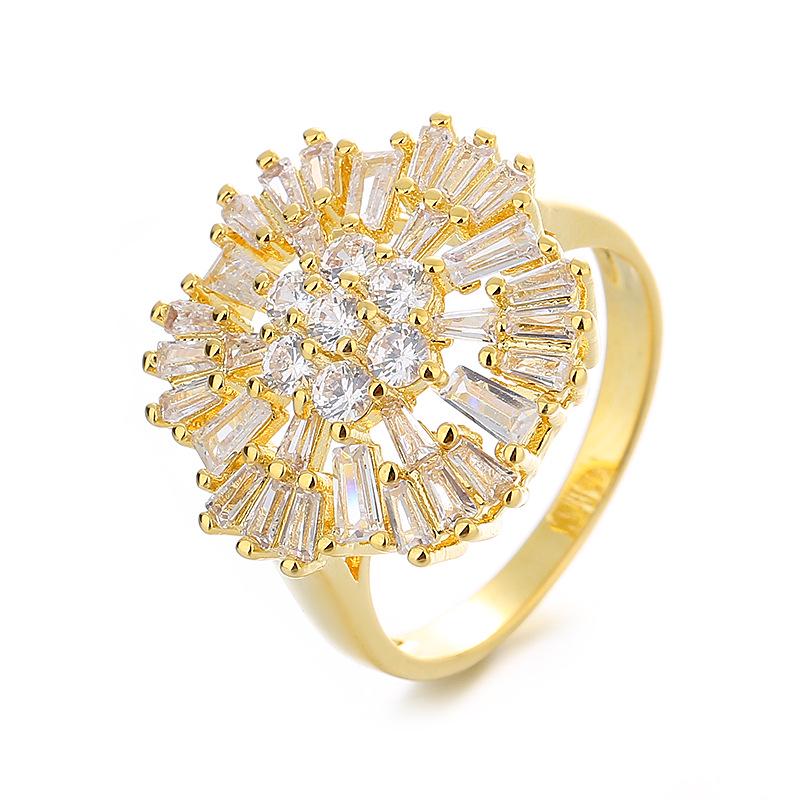 

European & American Fashion Trapezoid Flower Snowflake Wedding Ring Band Size 8