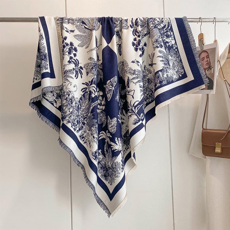 Retro Butterfly Insect Printing Imitation Cashmere Warm Scarf Women'S Fashion Elegant Air Conditioner Shawl Large Square Scarf
