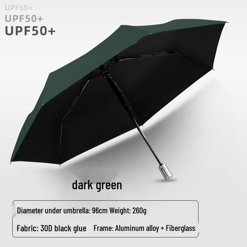 PARACHASE Ultralight 7-Rib Automatic Umbrella with 30D Black Coating for UV Sun Protection