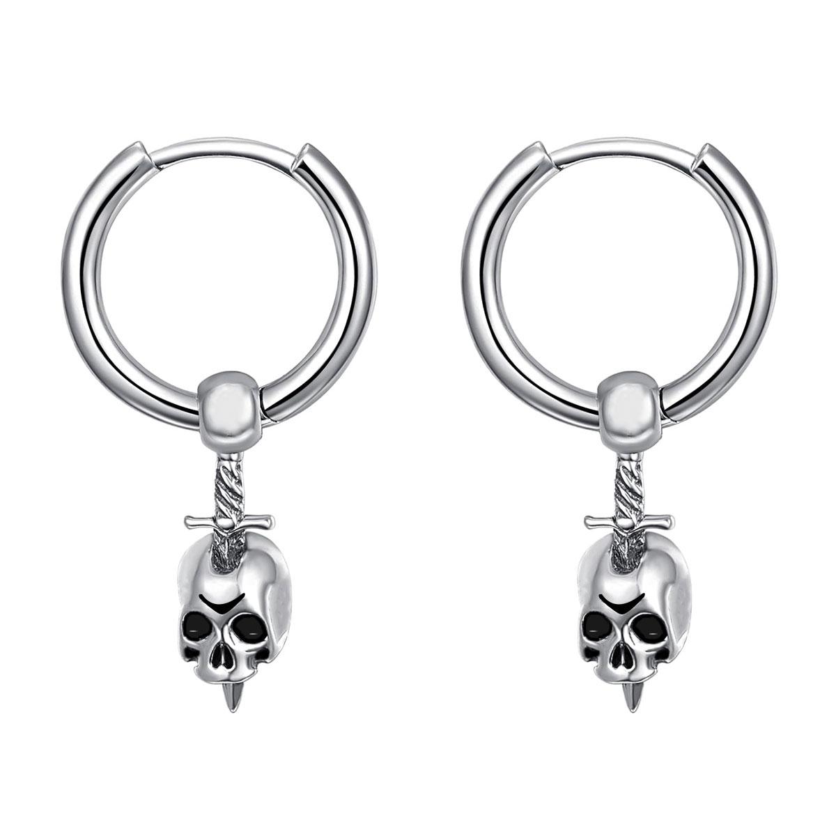

1 Pair of Punk Gothic Skull Sword Hoop Earrings for Men
