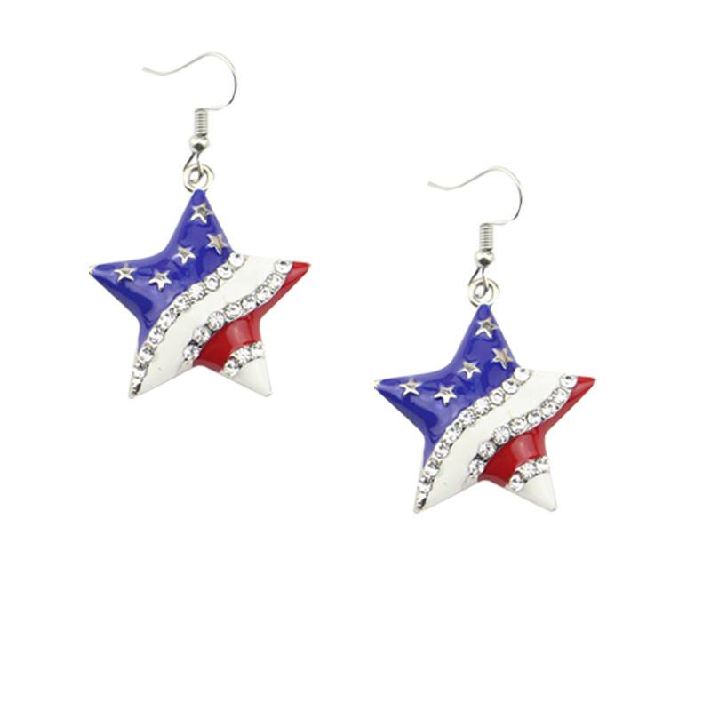 USA Flag Necklace US Love Heart Pentagram America Flag Necklace Full Iced Out Rhinestone Men Hip Hop Rock Pendant Neck Chains