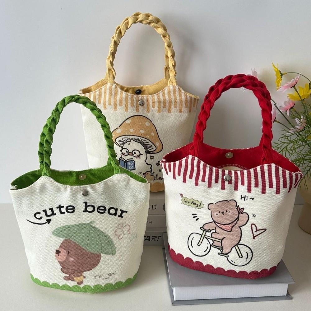 Cute Cartoon Prints Tote Bag Large Capacity Canvas Lunch Bag Colorful Mini Handbags
