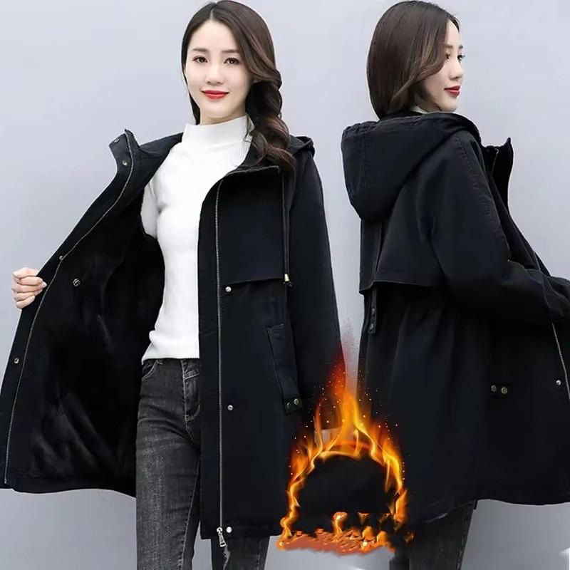 Damenparka Winter Koreanisch Plüsch Verdicken Damen Baumwolljacke Damen Warmer Kapuzenmantel Mittellang Lässiger Übermantel