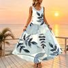 Sleeveless Maxi Beach Dress Fresh Blue White,Flowy Comfort Fabric,Summer Versatile for Beach Vacation & Daily Wear