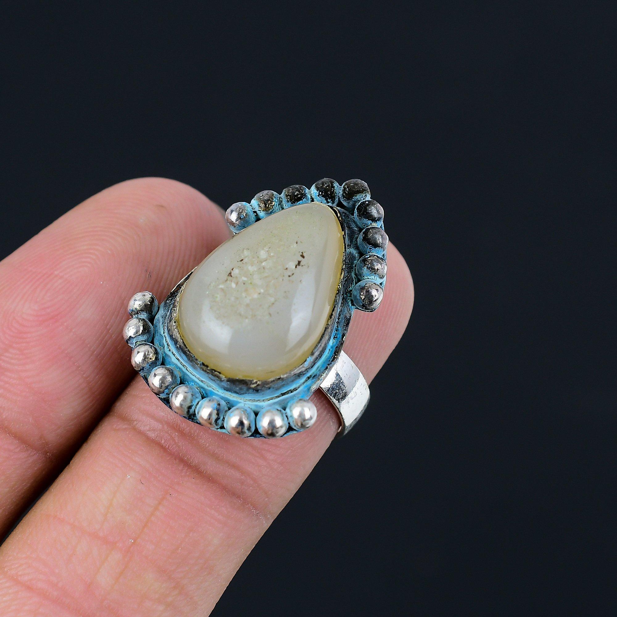 Sterling Silver Natural Botswana Druzy Stackable Engagement Ring Jewelry US 7 7