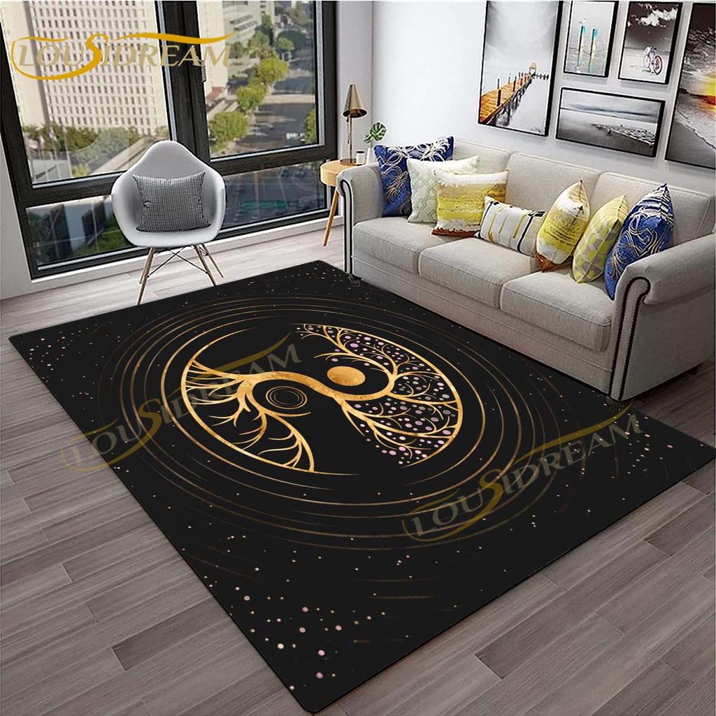 3D-Teppich mit Baum des Lebens, geheimnisvoller Tarotkarten-Teppich für Schlafzimmer, Wohnzimmer, Schlangenteppiche, Boho-Mondphase und Sterne, Schmetterlingsteppich