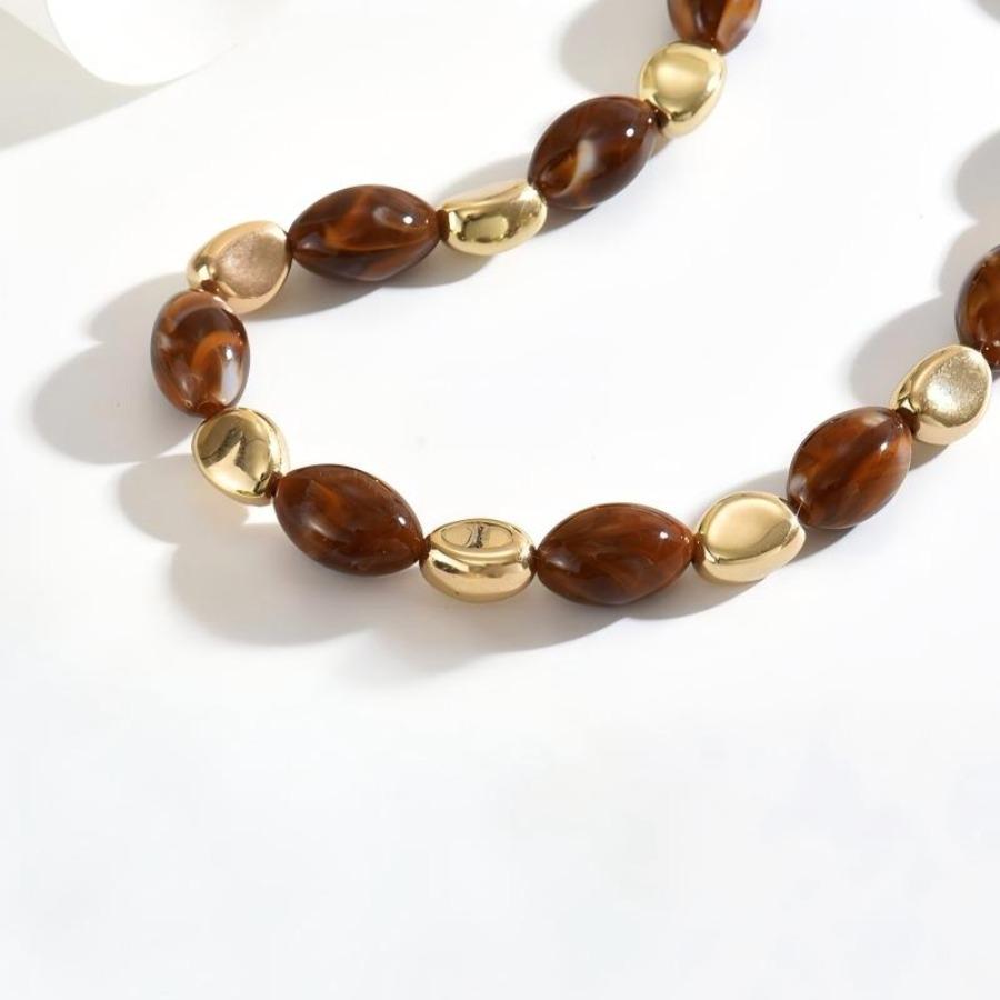 1pc Women'S Oval Resin Geometric Choker Necklace | Vintage Beaded Sweater Chain In Umber Color, Ideal for Daily Wear and Valentine'S Day Gift