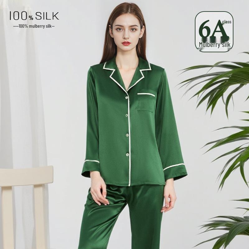 

19 Momme Silk Pajama Set for Women, Luxurious 100% Mulberry Silk, Long Sleeve & Pants, Perfect for Autumn and Winter. L (48-55 kg) сосна зелений колір