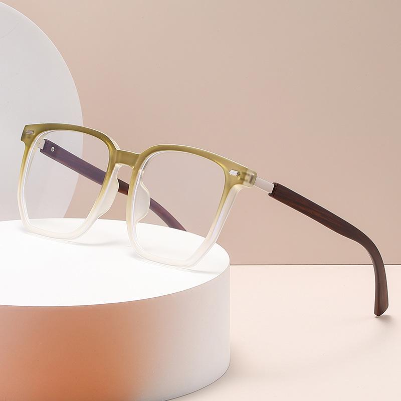 14526 Square Rice Nail Tr90 Glasses Frame Wood Grain Temple, Fashionable Internet Celebrity Anti-Blue Light Flat Mirror For Men And Women