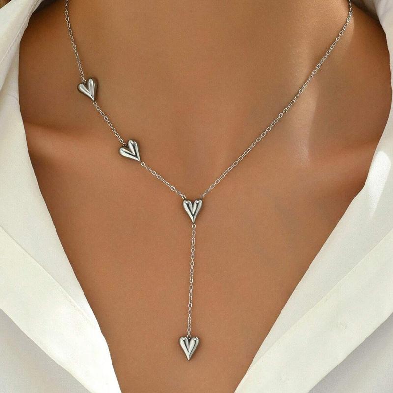 Stainless Steel Heart-Shaped Tassel Pendant Necklace for Women Gold Y-Shaped Clavicle Chain Jewelry
