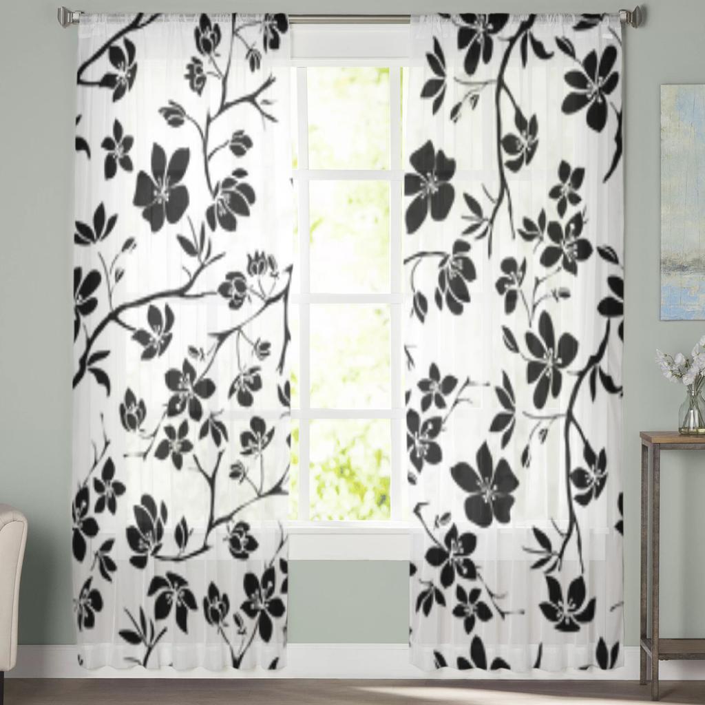 Branch Cherry Blossoms Chiffon Sheer Curtains For Living Room Bedroom Decoration Window Tulle Curtains Drapes