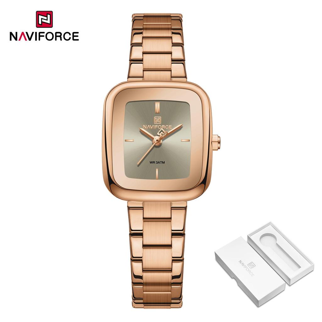 NAVIFORCE Original Simple Women Quartz Watch Square Case Stainless Steel Strap 3ATM Waterproof Lightweight Casual Fashion Women Watch NF5075