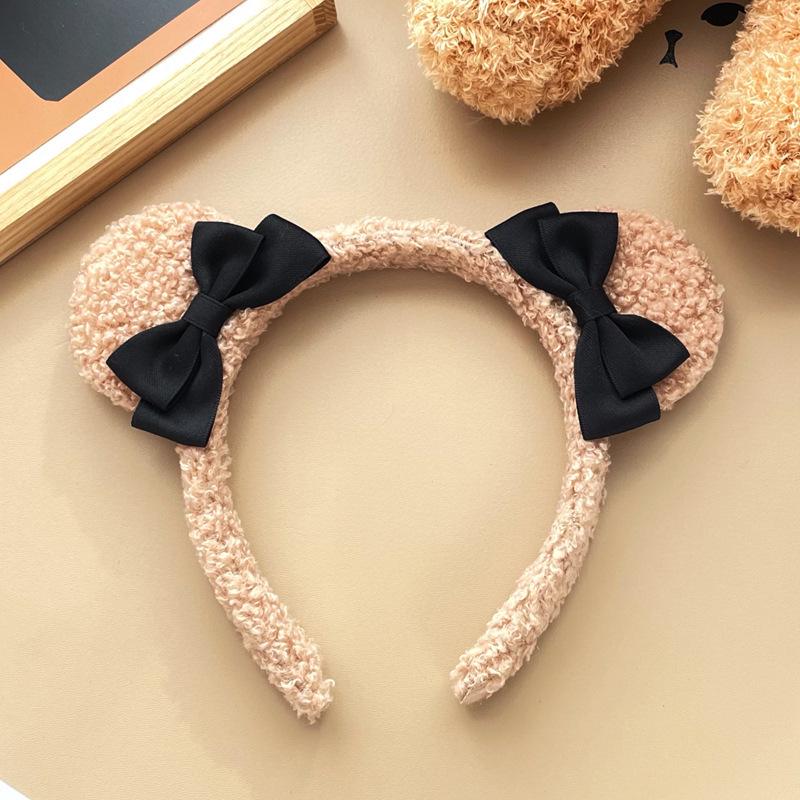 Princess Bear Bow Headband - Cute Lambswool Hair Accessory with Bear Ears for Adults, Japanese/Korean Style.