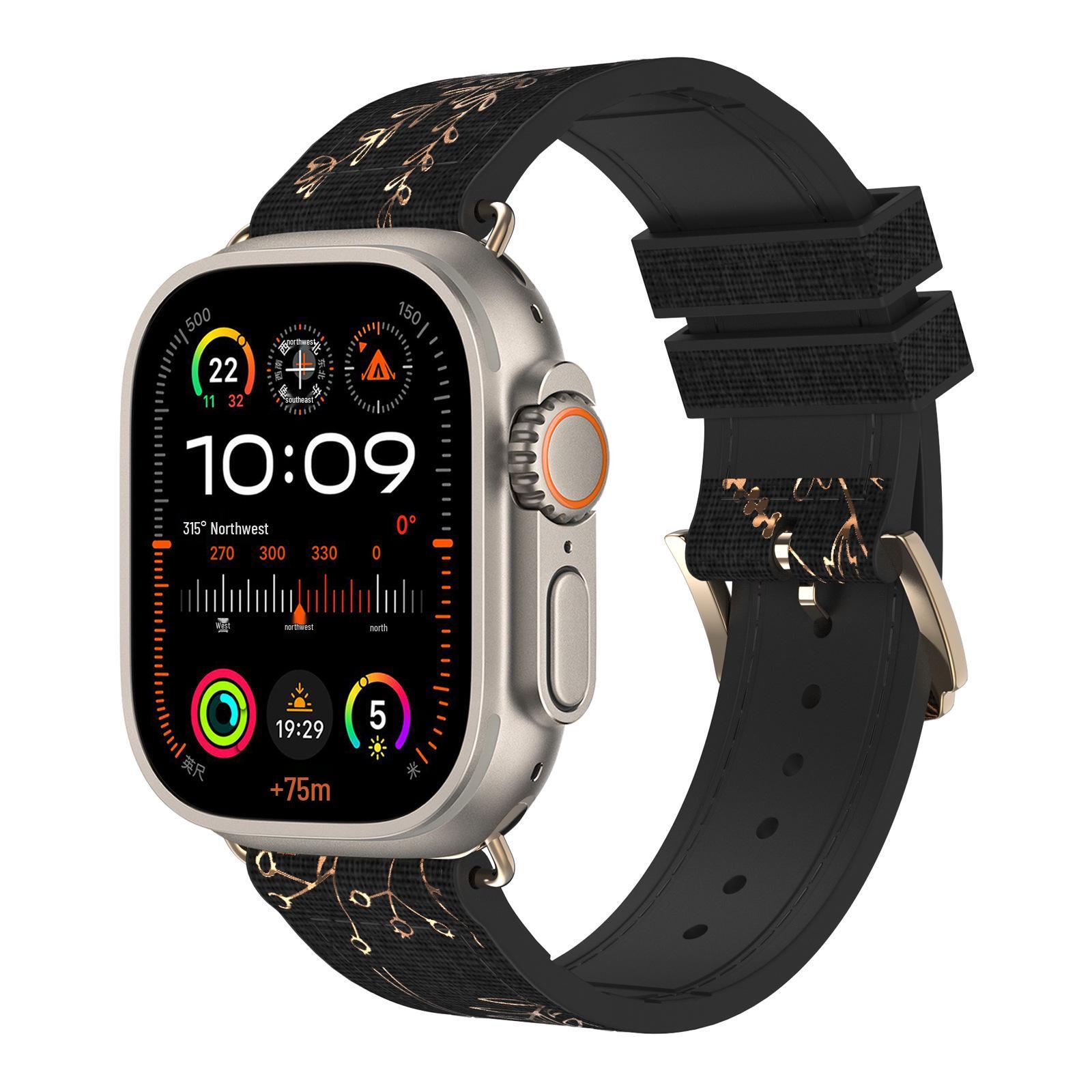 

Compatible with Apple iWatch Series 1-9 & SE: Rose Gold Silicone Fabric-Texture Strap 42/44/45/46/49 mm золотий/чорний