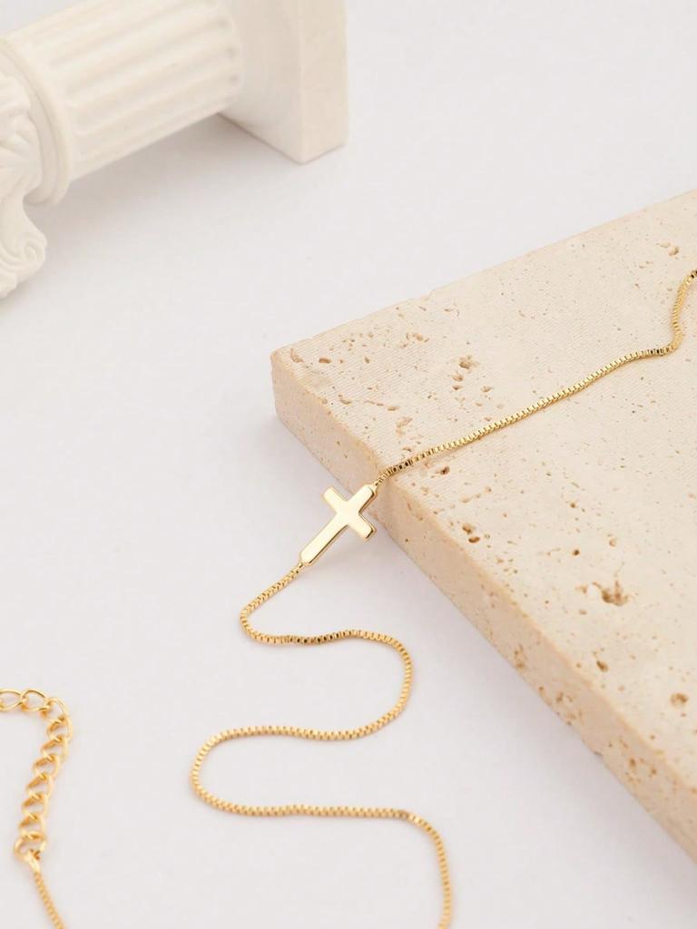 1 Pc Stainless Steel Plated Fashion Versatile Women's Small Cross Pendant Necklace, Dainty Clavicle Chain, Faith Necklace