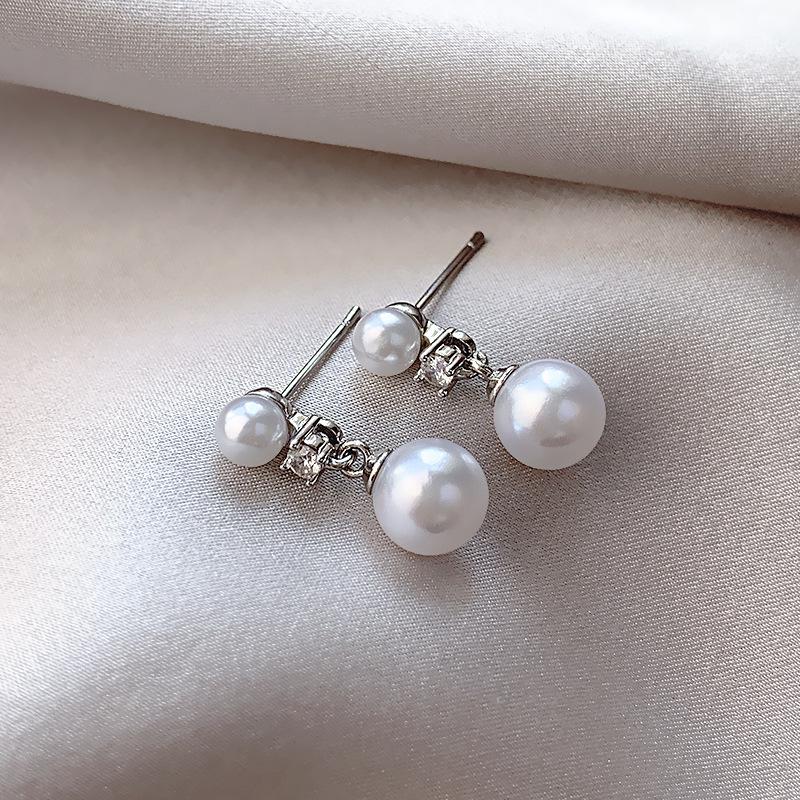 Simple Style Two White Pearl Earings Stud Light Luxury Drop Trend Ball Earrings for Women Party Wedding Romantic Jewelry