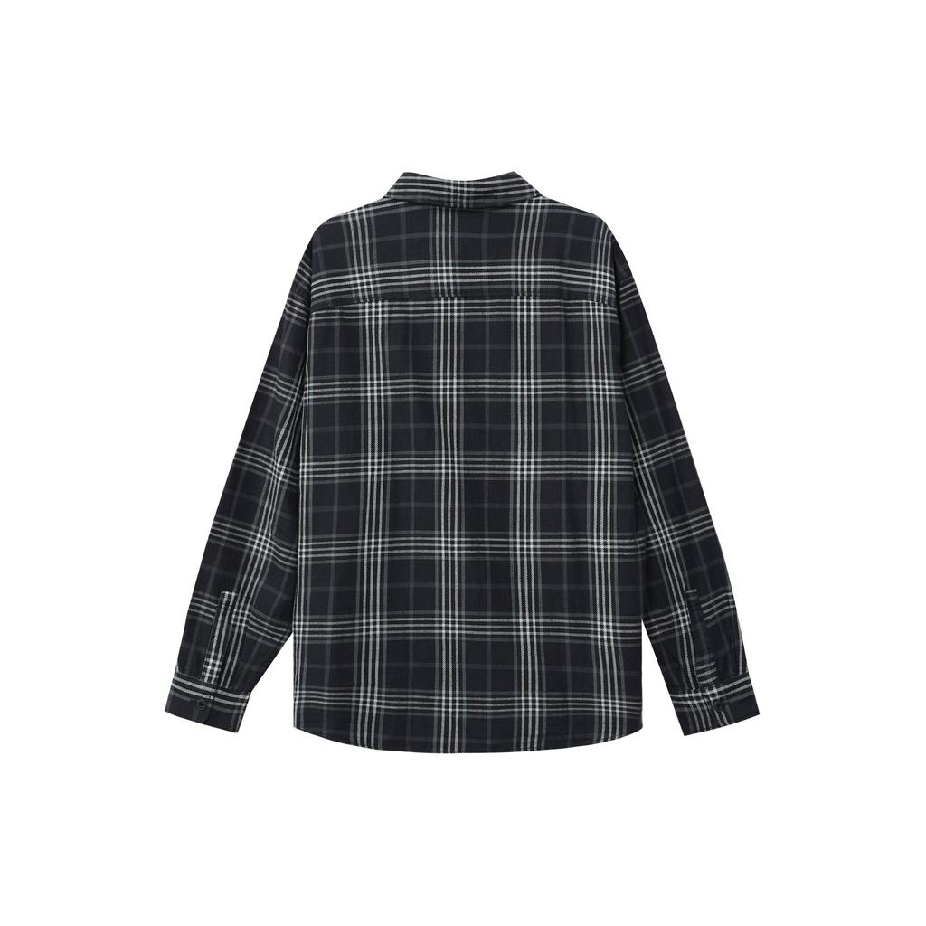 UNIQLO FW23 Plaid Pattern Pointed Collar Loose Long Sleeve Shirt Unisex shirts Dark-Gray 462388-08