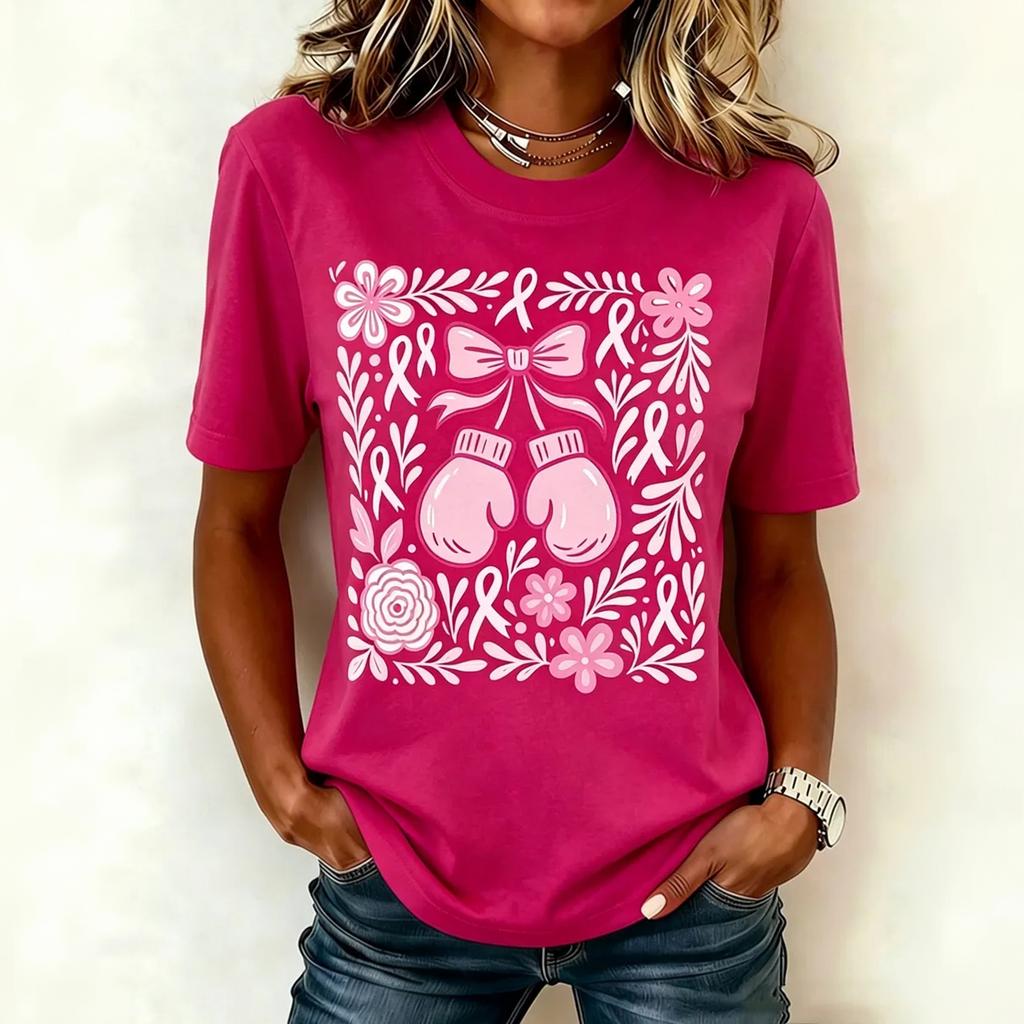 Women's Fashion Casual Short Sleeve T-Shirt with Breast Graphic Print, Round Neck for Daily Wear