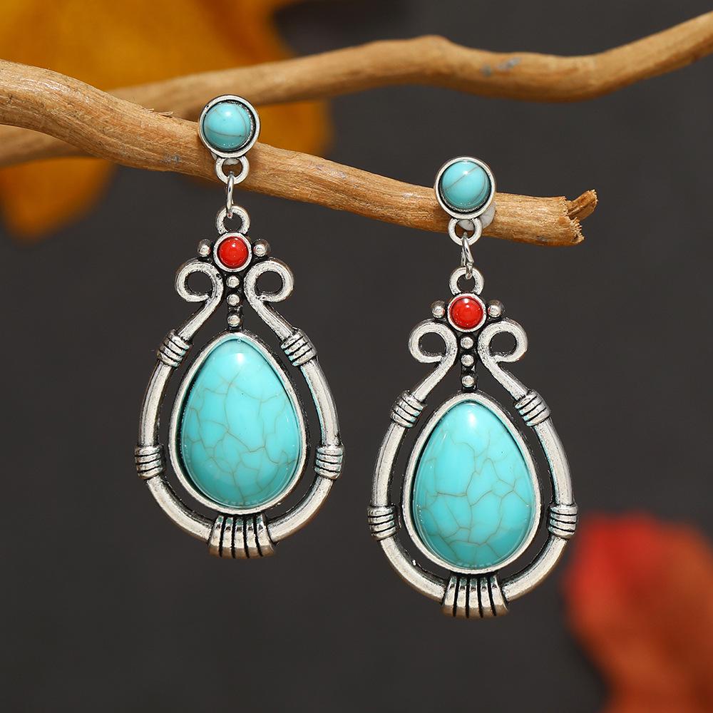 Bohemian Geometric Turquoise  Snake Pattern Hollow Earrings for Women
