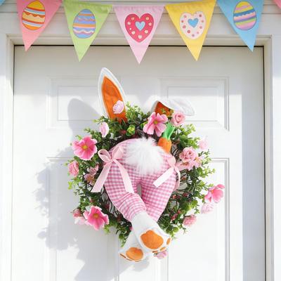 Easter Realistic Bunny Wreath Hanging Reusable Bunny Bottom Easter Door Wreath For Outdoor Window Mantel Restaurant Wall Fence