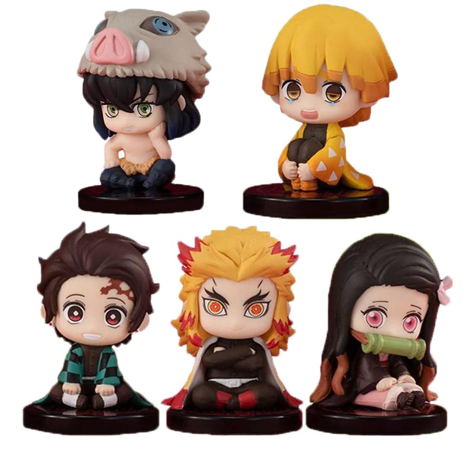 Sale Demon Slayer Figure Toy Anime Kimetsu No Yaiba Q Version Sitting Tanjiro Nidouzi Inosuke Zenizu PVD Figurine Model Doll