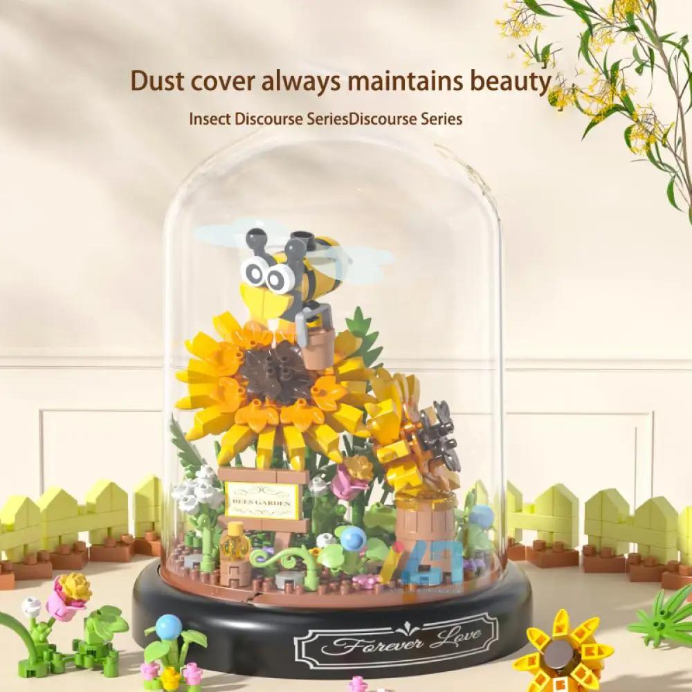 Non-Toxic Insect Immortal Flower Garden Building Blocks Toys With Display Cover Sunflower Mini Bricks Block Toy Kids Children'S Day Gifts
