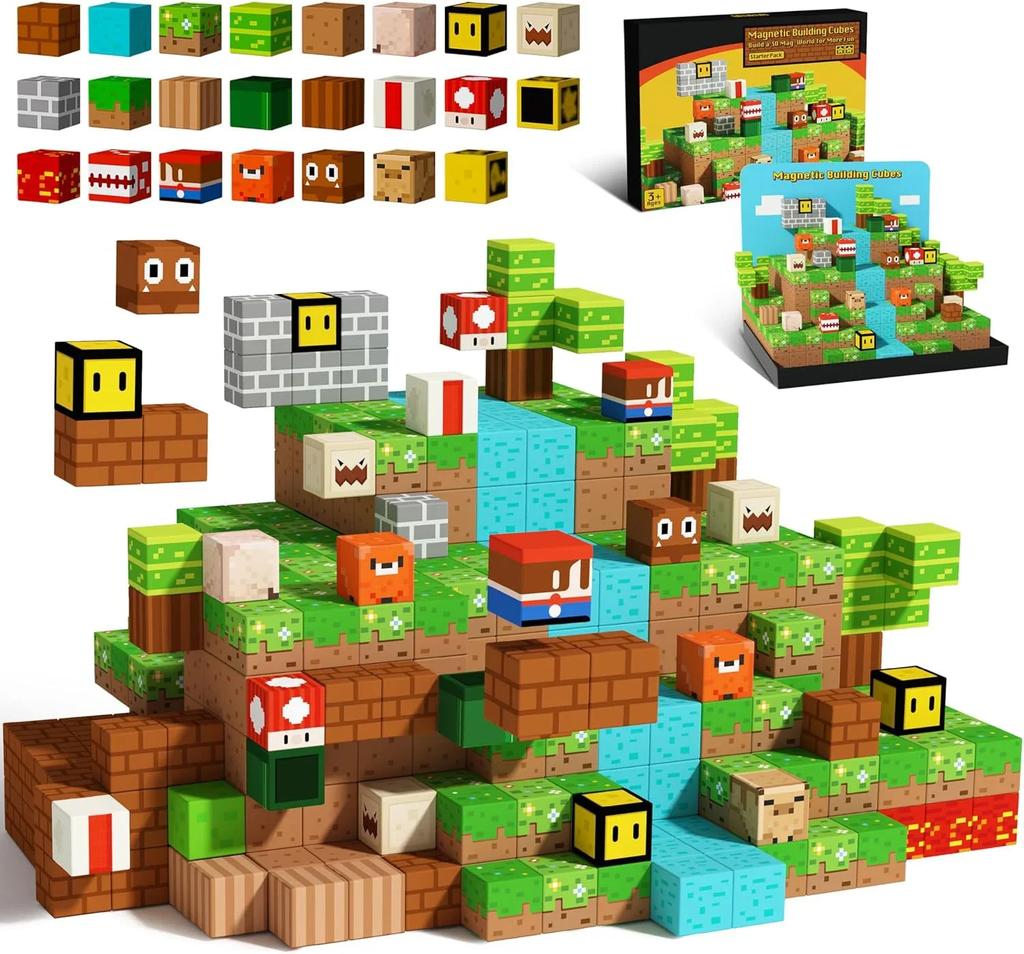 Magnetic Building Block Magnet Cube Mine World Set Magnetic Tiles STEM Sensory Cubes Construction Toys for Boys Girls Age 3+ DIY