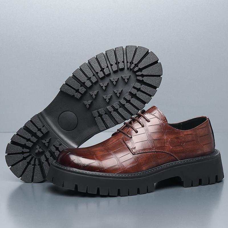 Men 4CM Platform Breathable Dress Business Formal Oxford Shoes Thick Sole Big Toe Casual Anti-Slip Comfortable Work Leather Shoe