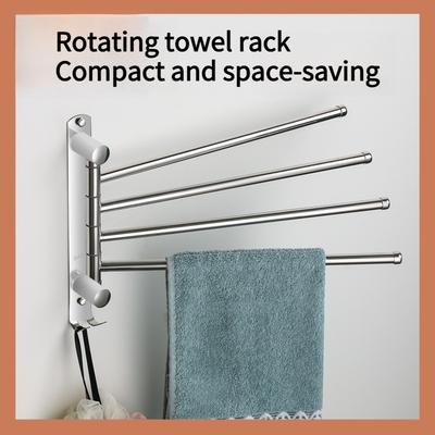 1 Stück Edelstahl-beweglicher Stab, Badezimmer- und Toiletten-bohrfreier drehbarer Handtuchhalter, multifunktionales faltbares drehbares Aufbewahrungsregal