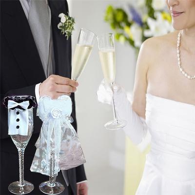 set of 2 Bridal Veil//Groom Tux//Bow knots Bridal Veil /& Groom Tux Wedding Bridal Wine Glass Cup Cover