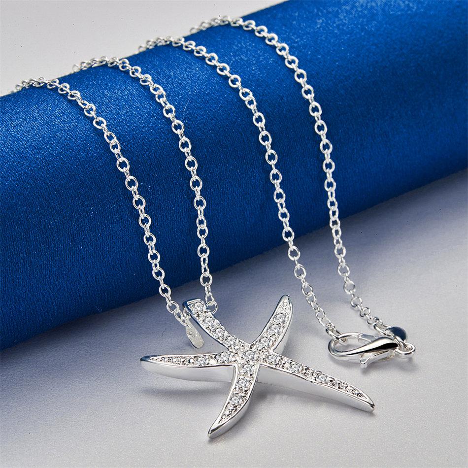 925 Sterling Silver 16-30 Inch Exquisite Starfish Zircon Pendant Necklace, Women's Wedding Accessories Gift, Fashionable Jewelry