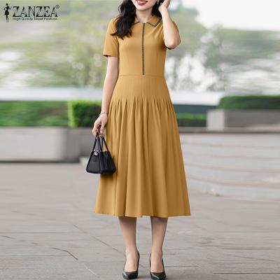 Women Elegant Doll Collar Casual Short Sleeve Dress