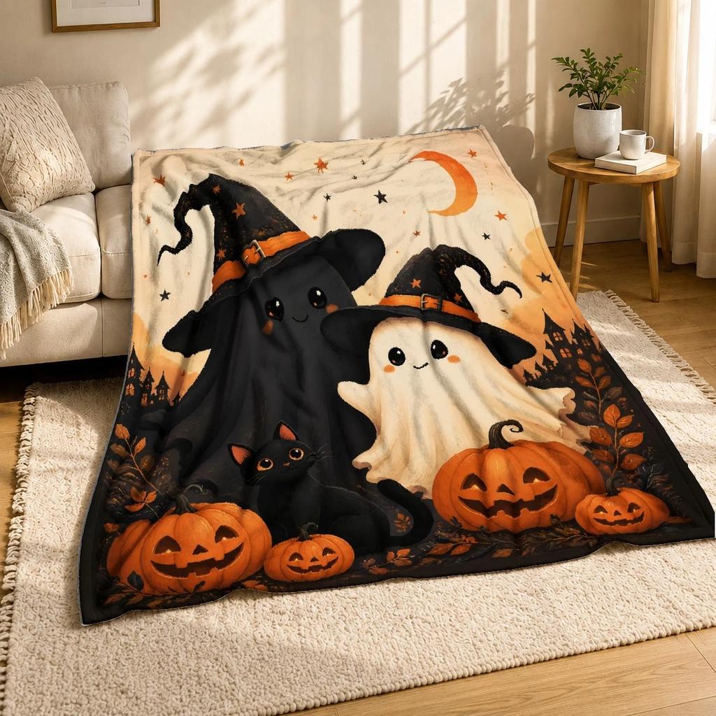 Halloween Ghosts With Black Cat Coral Fleece Blanket