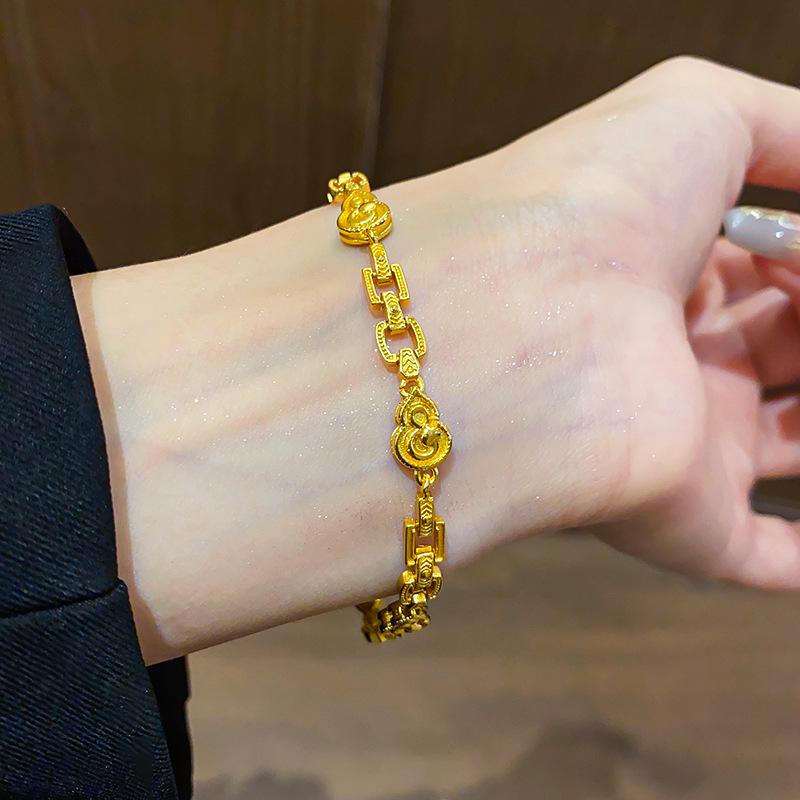 24K Gold-Plated Gourd Bracelet: New Chinese Style Retro Bangle, Light Luxury High-End Jewelry for Women