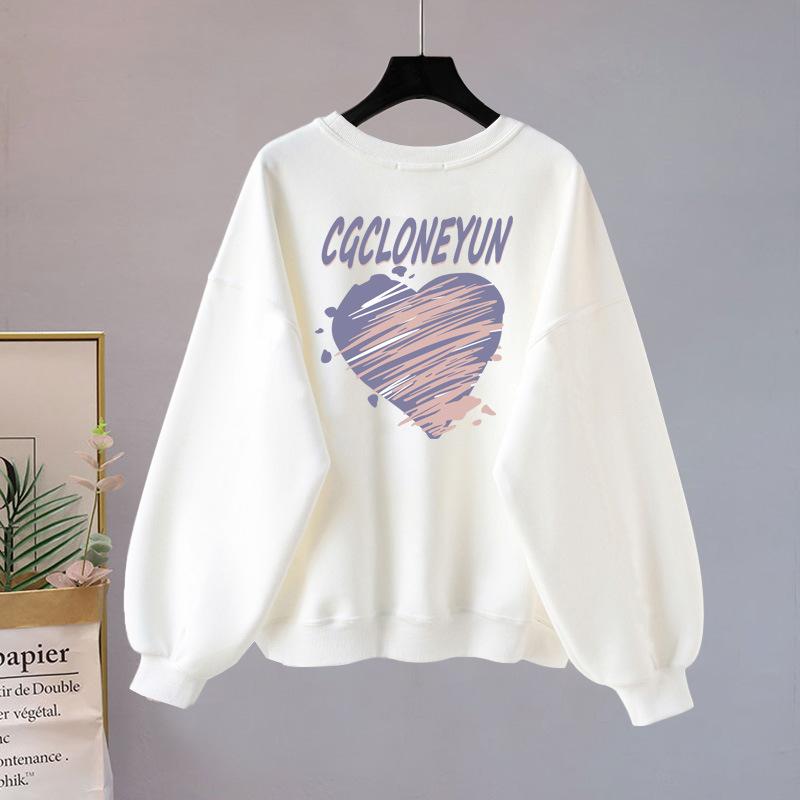 Women's Retro Crewneck Sweatshirt Autumn and Winter Velvet Thickened Slouchy Top Jacket