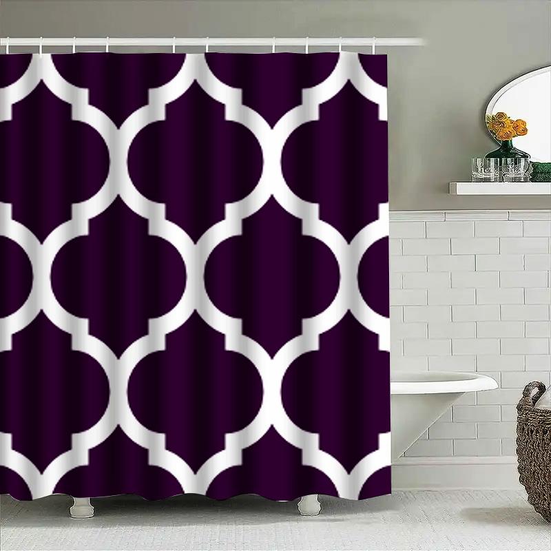 Purple White Moroccan Bath Shower Curtain With 3 Rings For Rod Holders Modern Home Decor Bathroom Liner (290X180Cm)