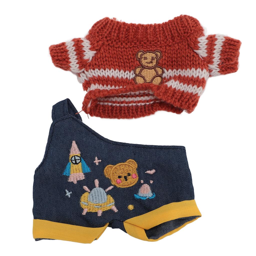 Plush Doll Clothes 20cm Bear Overalls Sweater Kpop Clothing Accessories Cotton Fabric Brown