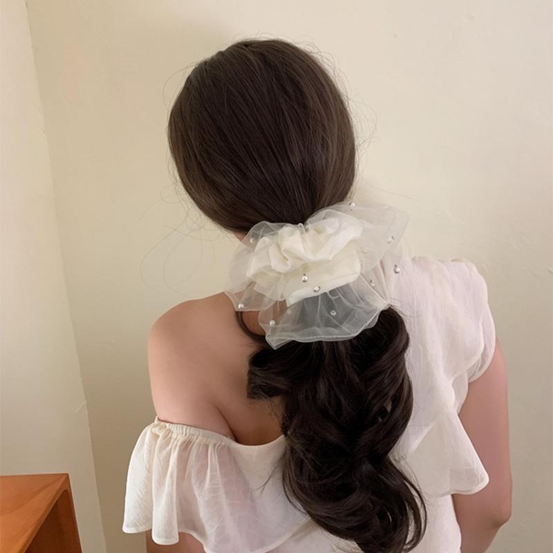 Pearl Double Layer Mesh Bun Hair Tie - Retro French High-End Style Hair Accessory
