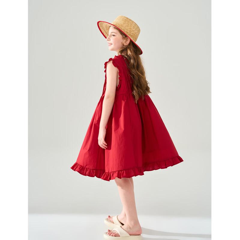 Montagut Girls' Pure Cotton Sleeveless Ruffle Summer A-Line Dress