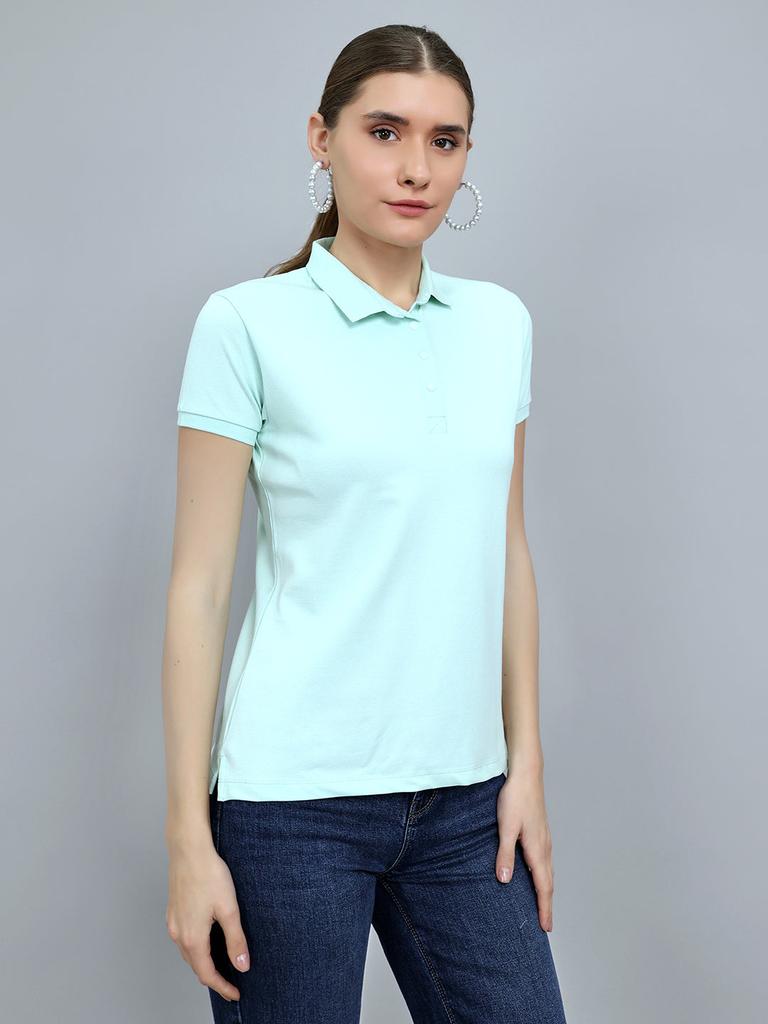 MONTE CARLO Women Regular Fit Light Green Tshirt