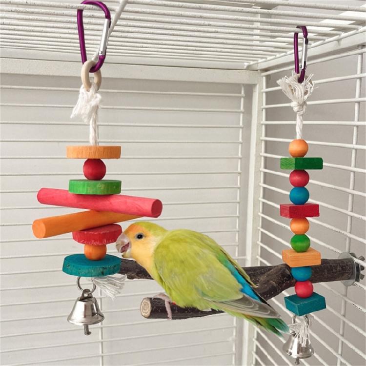 Pet Budgies Cage Perch Stand Wood Chew Toy Parrots Swing Hanging Toy for Cage