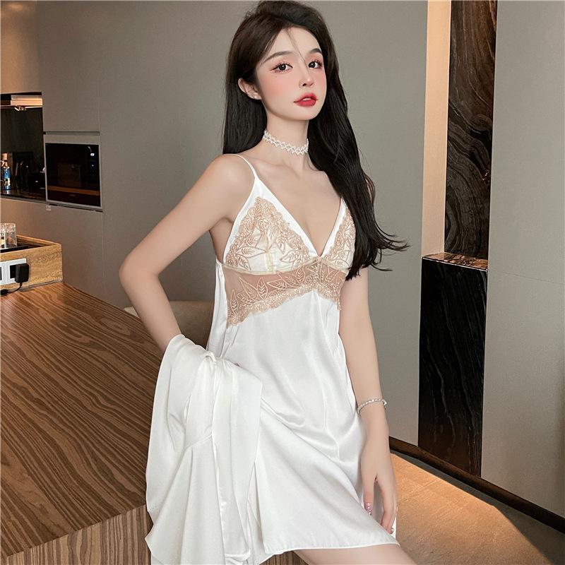 Spring/Summer new women's camisole nightdress, ice silk, sexy playfulness, seductive hollow bra pads, loungewear live stream
