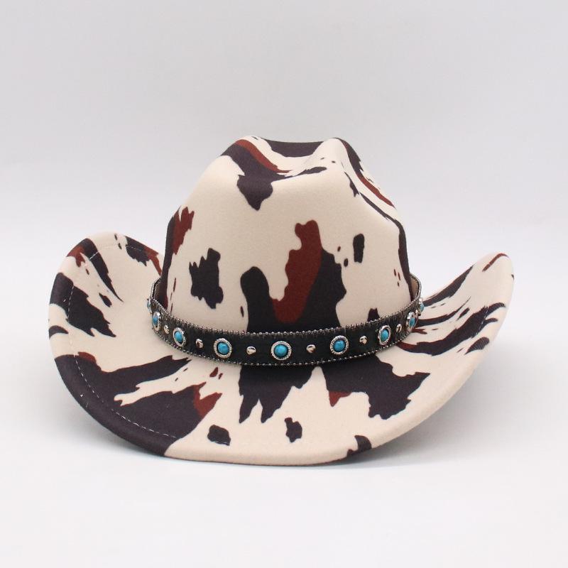New Cross-Border Xiyin Amazon Cow Head Label Cow Pattern Woolen Top Hat European And American Fashion Western Denim Jazz Hat