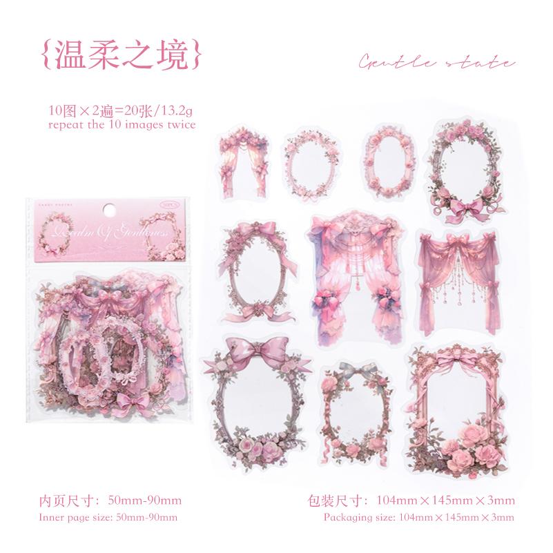 20 Pcs/pack Floral Border Stickers Aesthetic Stick Labels Decorative Diary Album Scrapbooking Material Junk Journal Supplies