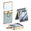 Suitable for Samsung Z Flip7 Mobile Phone Case Magnetic Folding Hinge Plain Leather Pc Electroplate Finger Ring Holder Shell Film Full Packaging