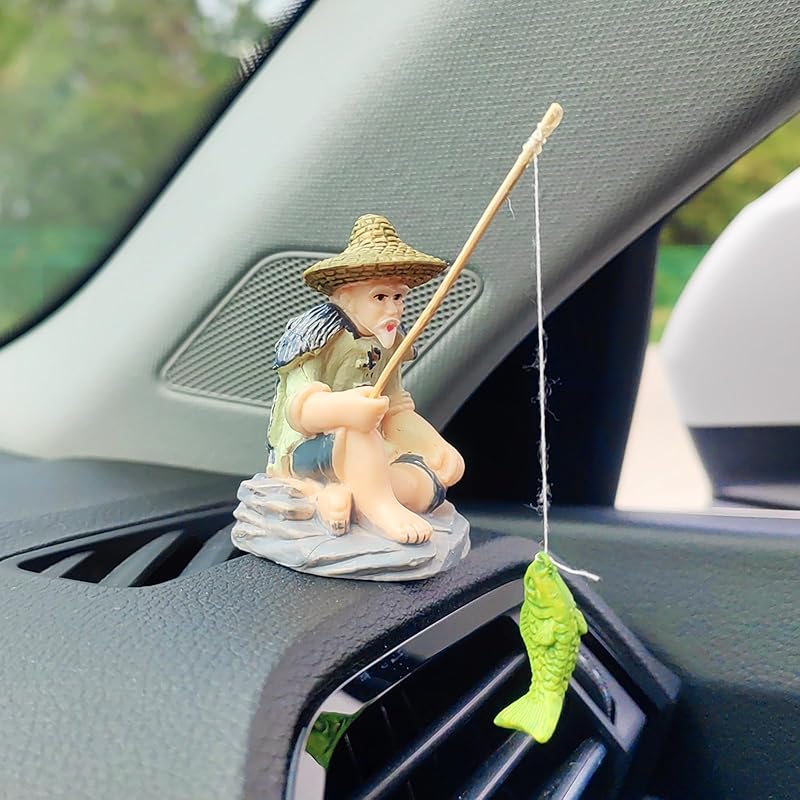 Cute Fishing Car Ornaments For Dashboard, Swinging Fish Car Dashboard Decor, Fun Car Decoration For Dash Car Accessories For Anglers, Home Garden Old Fisherman