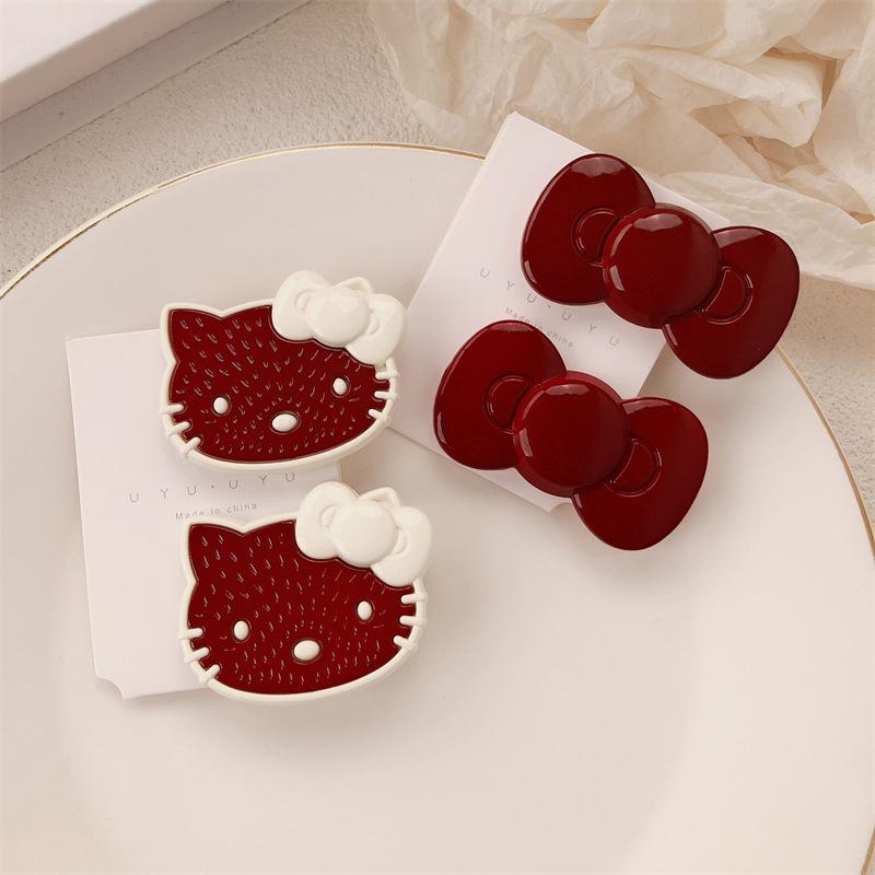 Ankola Red Bowknot Kitten Hair Clip for Girls - Sweet Hairpin Accessory