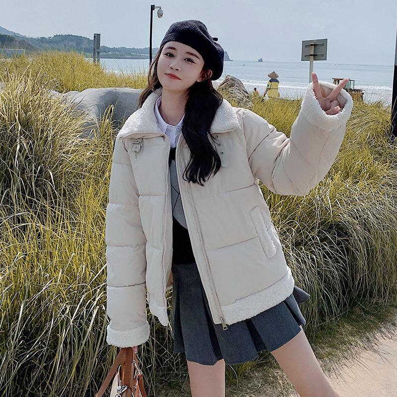 Winter new lamb wool small cotton-padded clothes women's short small lapel bread clothes cotton-padded jackets trendy